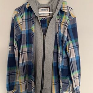 Men’s 2 in 1 flannel zip up hoodie.
